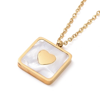 Synthetic Shell Square with Heart Pendant Necklace, Ion Plating(IP) 304 Stainless Steel Jewelry for Women, Golden, 16.14 inch(41cm)