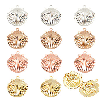 Elite 12Pcs 3 Colors Brass Locket Pendants, Photo Frame Charms for Necklaces, Shell Charm, Mixed Color, 23x22x8.5mm, Hole: 1.6mm, Inner Diameter: 13x15mm, 4pcs/color