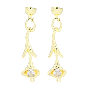 Brass Pave Clear Cubic Zirconia Fold Over Clasps, Calla lily, Real 14K Gold Plated, 50mm