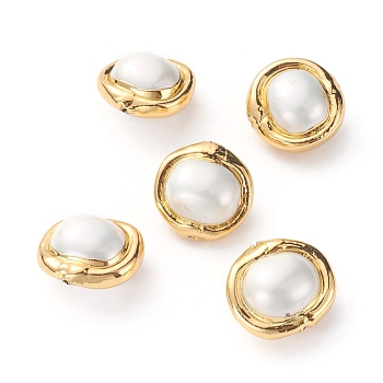 Shell Pearl Beads, with Golden Plated Brass Findings, Oval, White, 18~20x19~20x12~13mm, Hole: 0.8mm