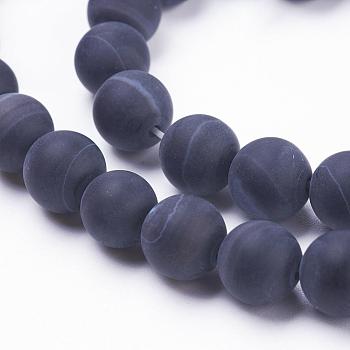 Natural Black Striped Agate/Banded Agate Beads Strands, Frosted, Round, Dyed & Heated, 8~8.5mm, Hole: 1mm, about 47pcs/strand, 14.9 inch~15.3 inch(38~39cm)