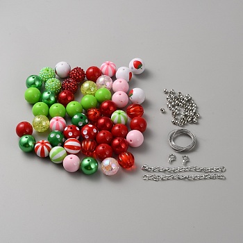 DIY Bubblegum Bracelet Pendant Decoration Making Kit for Strawberry Theme, Including Acrylic & Iron Beads, Alloy Clasp, End Chains, Wire, Mixed Color, 19.5mm, Hole: 2mm