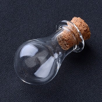 Glass Bottles, with Cork Stopper, Wishing Bottle, teardrop, Clear, 28x14mm, Bottleneck: 8mm in diameter, Capacity: 2ml