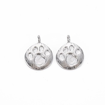 Brass Charms, Nickel Free, Polygon with Dog Paw Prints, Real Platinum Plated, 15x11x1mm, Hole: 1.5mm