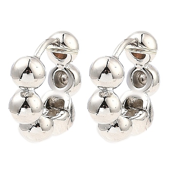 Brass Beaded Hoop Earrings, Ring, Platinum, 13.5x15x4.5mm