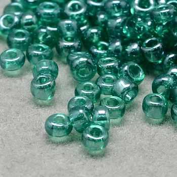 6/0 Grade A Round Glass Seed Beads, Transparent Colours Lustered, Medium Sea Green, 6/0, 4x3mm, Hole: 1mm, about 4500pcs/pound