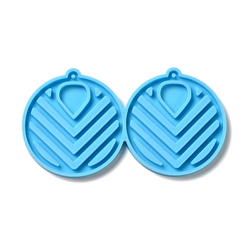 DIY Hollow-out Flat Round Pendant Silicone Molds, Resin Casting Molds, for UV Resin & Epoxy Resin Jewelry Making, Deep Sky Blue, 53.5x99.5x4mm, Hole: 2mm, Inner Diameter: 50.5x47mm