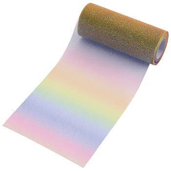 10 Yards Rainbow Color Polyester Tulle Fabric Rolls, Glitter Mesh Ribbon Spool for Wedding and Decoration, Light Sky Blue, 5-7/8 inch(150mm)