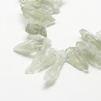 Natural Green Quartz Beads Strands, Top Drilled Beads, Rectangle, 17~40x5~15x5~15mm, Hole: 2mm, about 60pcs/strand, 15.7 inch
