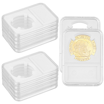 Plastic Coin Storage Box, Rectangle, White, 84.5x59x8mm, Inner Diameter: 41x35mm