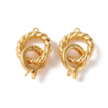 Brass Fold Over Clasps, Twist Rings, Real 18K Gold Plated, 25mm, Hole: 1mm and 1.2mm