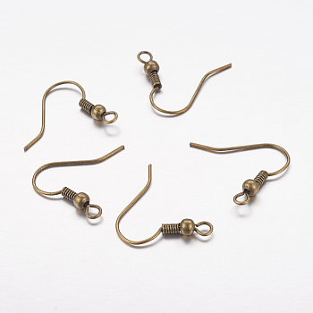 Brass Earring Hooks, Ear Wire, with Horizontal Loop, Antique Bronze, Nickel Free, 17~19x16~18x0.8mm, Hole: 2mm