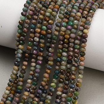 Natural Multicolor Tourmaline Beads Strands, Rondelle, Faceted, 4x2.5~3.5mm, Hole: 0.8mm, about 139pcs/strand, 15.20''(38.6cm)