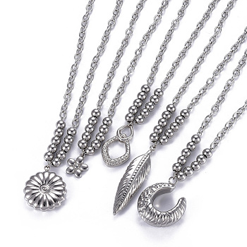304 Stainless Steel Pendant Necklaces, with Lobster Claw Clasps, Mixed Shape, Stainless Steel Color, 18.1 inch(46cm), Pendants: 20~65x12.5~35.5x3~14mm