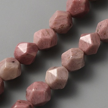 Natural Rhodonite Beads Strands, Faceted, Polygon, 10x10x10mm, Hole: 1.2mm, about 36pcs/strand, 14.57 inch(37cm)