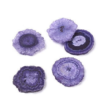 Natural Solar Quartz Beads, Dyed, Druzy Quartz Slices, for Wire Wrapped Pendant Making, No Hole/Undrilled, Nuggets, Indigo, 38.5~46.5x38~45x4~6.9mm