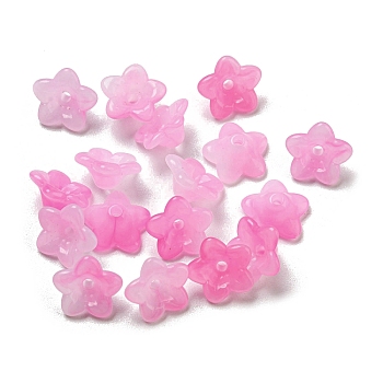 Two-tone Opaque Acrylic Bead Caps, 5-Petal Flower, Hot Pink, 9x4.5mm, Hole: 1.4mm