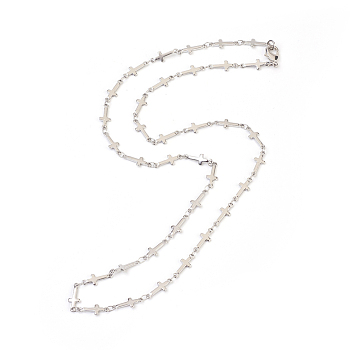 Stainless Steel Link Necklaces, with Lobster Claw Clasps, Cross, Stainless Steel Color, 22.05 inch(56cm)