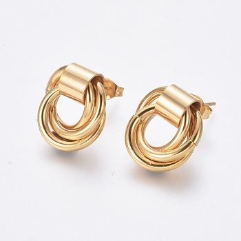 304 Stainless Steel Stud Earrings, Hypoallergenic Earrings, with Ear Nuts, Golden, 16.5x16mm, Pin: 0.8mm, 6pairs/card