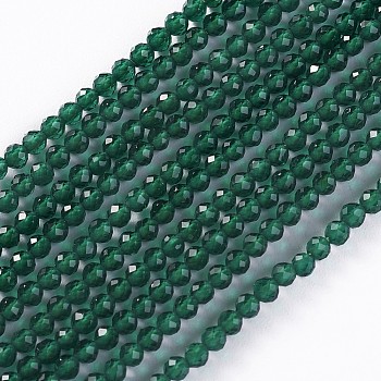 Glass Beads Strands, Faceted, Round, Green, 2x2mm, Hole: 0.4mm, about 193~197pcs/strand, 14.17 inch~15.51 inch(36~39.4cm)