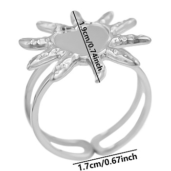 Non-Tarnish Stylish Sun Shape 304 Stainless Steel Cuff Adjustable Ring for Women, Stainless Steel Color, Inner Diameter: 17mm