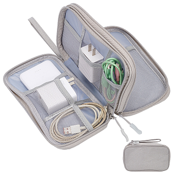 Polyester Double-Layer Electronic Organizer Bag, Portable Travel Waterproof Cable Storage Zipper Pouches, for Cable, Charger, Phone, Earphone, Cosmetics, Rectangle, Gainsboro, 32cm