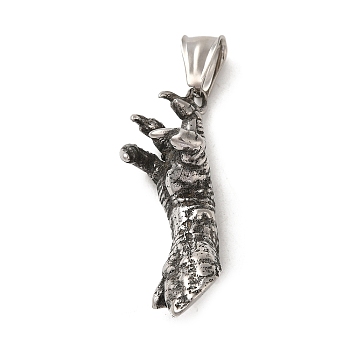 304 Stainless Steel Pendants, Animal Claw Charm, Antique Silver, 41.5x16.5x16.5mm, Hole: 8.5x4mm