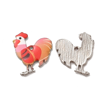 Alloy Enamel Pandants, Lead Free & Cadmium Free, Platinum, Rooster Charm, Red, 23x19.5x2mm, Hole: 1.6mm