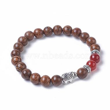 Bracelets extensibles de perles rondes en bois teint(BJEW-JB04839)-5