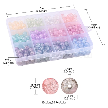 300Pcs 12 Colors Translucent Crackle Glass Beads Strands(CCG-YW0001-14)-4
