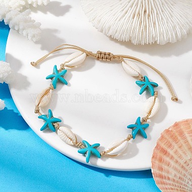 Natural Shell & Synthetic Turquoise Braided Bead Anklets(AJEW-AN00562-04)-2