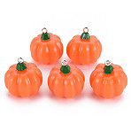 Autumn Theme Opaque Resin Pendants, with Platinum Tone Iron Loop, Pumpkin, Coral, 24.5x23.5mm, Hole: 2mm(X-RESI-S356-079)