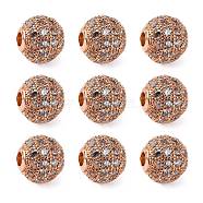 Brass Cubic Zirconia Beads, Round, Rose Gold, 8mm, Hole: 1.5mm(ZIRC-F001-02RG)