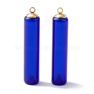 Handmade Lampwork Pendants, with Golden Alloy Bead Cap Pendant Bails, Perfume Bottle, Blue, 40x8mm, Hole: 1.8mm(GLAA-H017-02A)