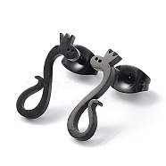 304 Stainless Steel Stud Earring, Snake, Electrophoresis Black, 14.5x4.5mm(EJEW-H136-01EB)