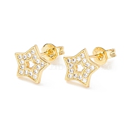 Clear Cubic Zirconia Star Stud Earrings, Brass Jewelry for Women, Cadmium Free & Nickel Free & Lead Free, Real 18K Gold Plated, 8.5x9mm, Pin: 0.6mm(EJEW-P196-05G)