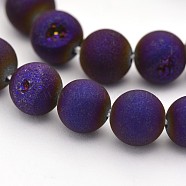 Electroplate Natural Agate Round Beads Strands, Dyed, Purple Plated, 8mm, Hole: 1mm, about 48pcs/strand, 15.3 inch(G-M211-8mm-04)