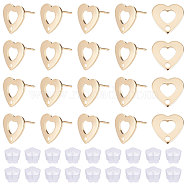 30Pcs 201 Stainless Steel Stud Earring Findings, with 316 Stainless Steel Pin and Hole, Heart, with 50Pcs Plastic Ear Nuts, Golden, 11x11mm, Hole: 1.6mm, Pin: 0.7mm(STAS-UN0038-72)