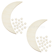 DIY Wood Moon & Star Wall Decoration Painting Kit, incluidng Unfinished Wood Cutouts, Paints, Paint Brush, Mixed Color, Moon: 31x14.8x1.1cm, Star: 2.1x2.25x0.45cm(FIND-WH0117-71)