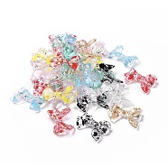 Transparent Acrylic Beads, Bowknot, Polka Dot Pattern, Mixed Color, 22.5~25x31.5~33.5x5~7mm, Hole: 2.5mm(OACR-P011-01B)