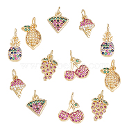 12Pcs 6 Styles Brass Micro Pave Cubic Zirconia Charms, Long-Lasting Plated, Food, Golden, 2pcs/style(ZIRC-SC0001-07G)