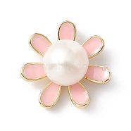 Natural Freshwater Pearl Pink Enamel Pendants, with Golden Tone Brass Findings, Flower Charm, Floral White, 16.5x16.5x8mm, Hole: 3x1.5mm(KK-D084-05G)