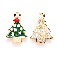 Alloy Enamel Pendants, for Christmas, Christmas Tree, Light Gold, Green, 20x14.5x2mm, Hole: 1.8mm(ENAM-S121-001)