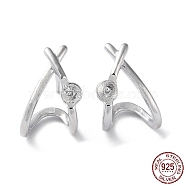 Rhodium Plated 925 Sterling Silver Stud Earring Findings, Twist Triangle, for Half Drilled Beads, with S925 Stamp, Real Platinum Plated, 13x9mm, Pin: 11x0.7mm and 0.7mm(STER-M115-04P)
