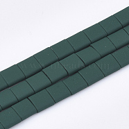 Spray Painted Non-magnetic Synthetic Hematite Beads, 2-Hole, For Tile Elastic Bracelets Making, Square, Dark Green, 5x5x2mm, Hole: 0.5mm, about 75pcs/strand, 15.7 inch(G-T116-07-14)