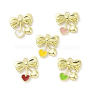 Rack Plating Alloy Enamel Pendants, Bowknot with Heart Charms, Mixed Color, 19.5x19x3.5mm, Hole: 2mm(PALLOY-D007-05G)