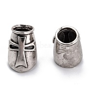Eco-Friendly Brass Beads, Long-Lasting Plated, Barrel with Cross, Antique Silver, 17x12x13mm, Hole: 7mm(KK-P130-062AS-A)