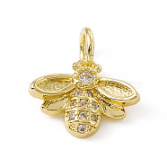Brass Micro Pave Cubic Zirconia Charms, with Jump Ring, Bees Charm, Real 18K Gold Plated, 10x12x2.5mm, Hole: 3mm(ZIRC-F132-40G)