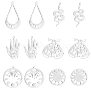 12Pcs 6 Style 201 Stainless Steel Pendants, Laser Cut, Mixed Shape, Stainless Steel Color, 23~39x18~30x1mm, Hole: 1.4~1.6mm, 2pcs/style(STAS-DC0005-21)