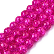 Spray Painted Crackle Glass Beads Strands, Round, Fuchsia, 10mm, Hole: 1.3~1.6mm, about 80pcs/strand, 31.4 inch(CCG-Q001-10mm-08)
